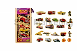  BX2003 ตัวติดแม่เหล็กรูปยานพาหนะ 23 ชิ้น กล่องไม้หูหิ้ว   Image