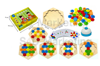  B38-1A เกมส์ต่อบล็อกไม้ 6 เหลี่ยม พร้อมการ์ดสี 30 ชิ้น   Image