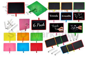  D5-14D คลิ๊ปหนีบไม้กระดานดำขอบสี พร้อมชอล์ก แพ็ค 6 ชิ้น   Image