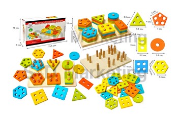  B29-9F เรียนรู้บล็อกไม้รูปทรงเรขาคณิตสวมหลัก 6 แบบ  Image