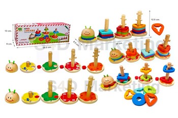  B29-8 สนุกกับการเล่นบล็อกไม้สวมหลัก 4 เสา รูปหนอน   Image