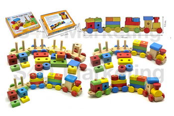   21-22A รถไฟบรรทุกบล็อกไม้เรขาคณิตสวมหลัก 8 เสา   Image