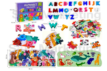  029A จิ๊กซอว์ 2 ด้าน ตัวอักษรนูน A-Z จับคู่รูปภาพสัตว์คำศัพท์ 76 ชิ้น  Image